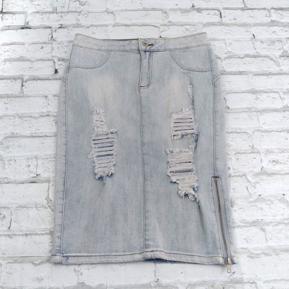 G by Guess Denim Skirt Womens Small Blue Light Wash Distressed Side Zip Y2K